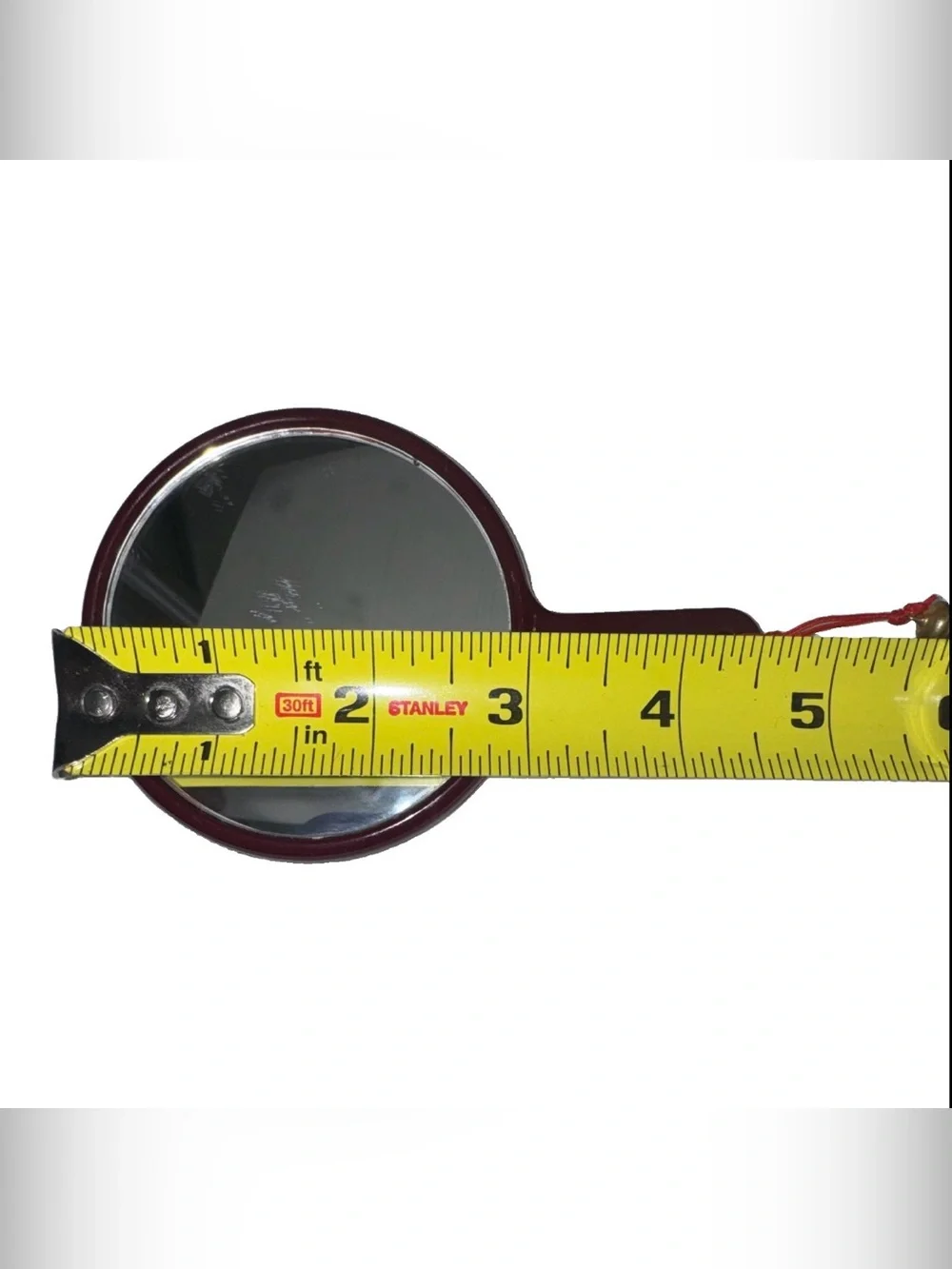 Round Handheld Mirror with Fabric Cover, Burgundy Handle, Cat Design